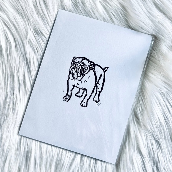 Bulldog Hand Printed Art - Picture 1 of 4
